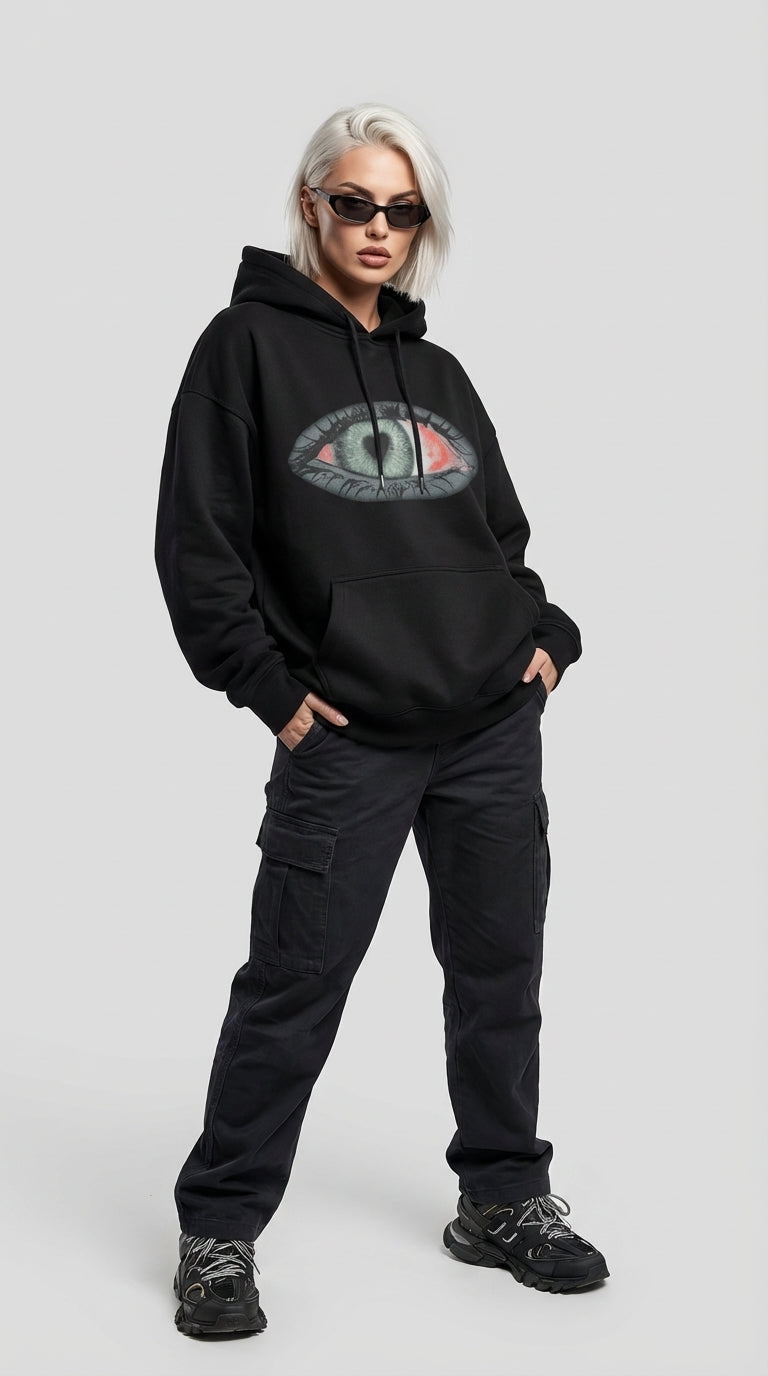 Tasarım Kalpli Göz Hoodie