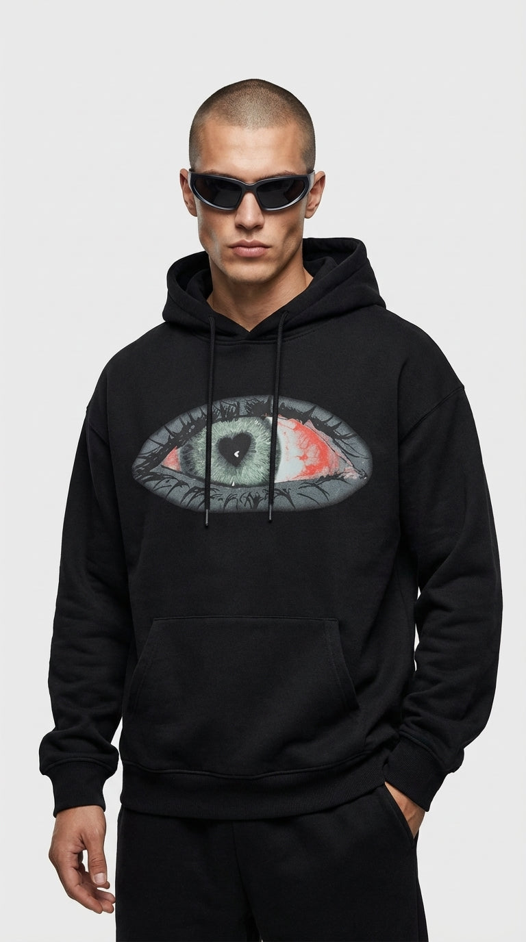 Tasarım Kalpli Göz Hoodie