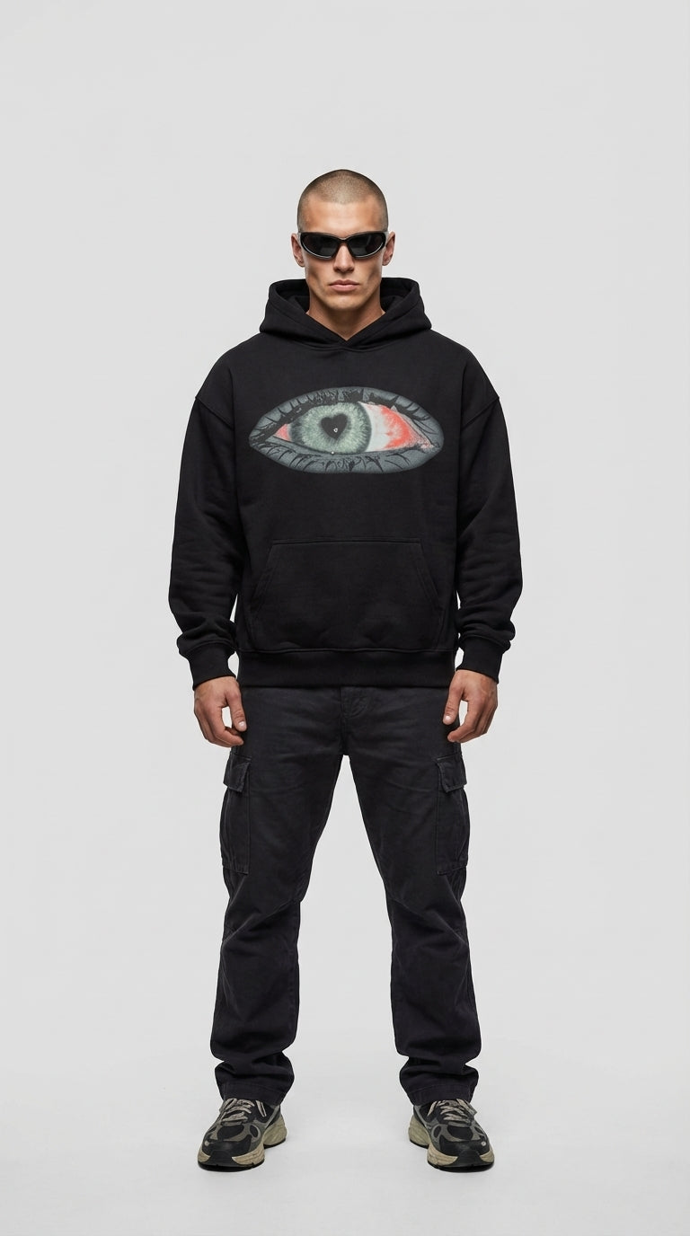Tasarım Kalpli Göz Hoodie
