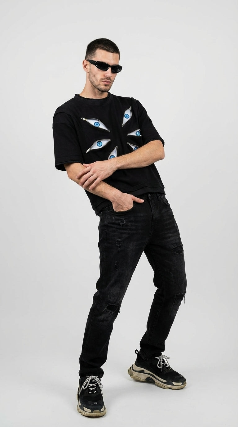 Designer Jujutsu Gojo Fermuar Oversized Tee