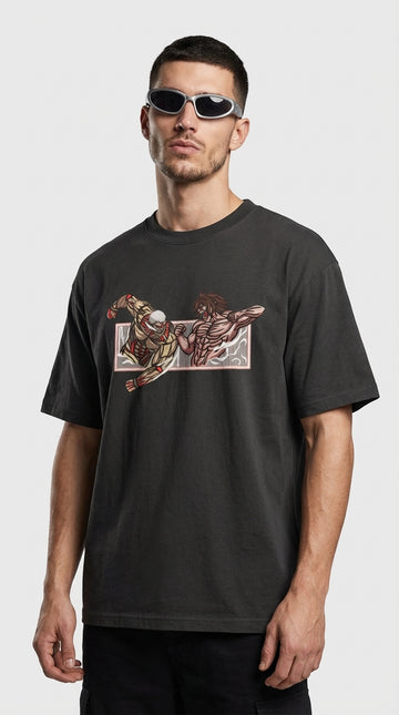 Anime Attack on Titan Nakış İşlemeli Oversized T-Shirt