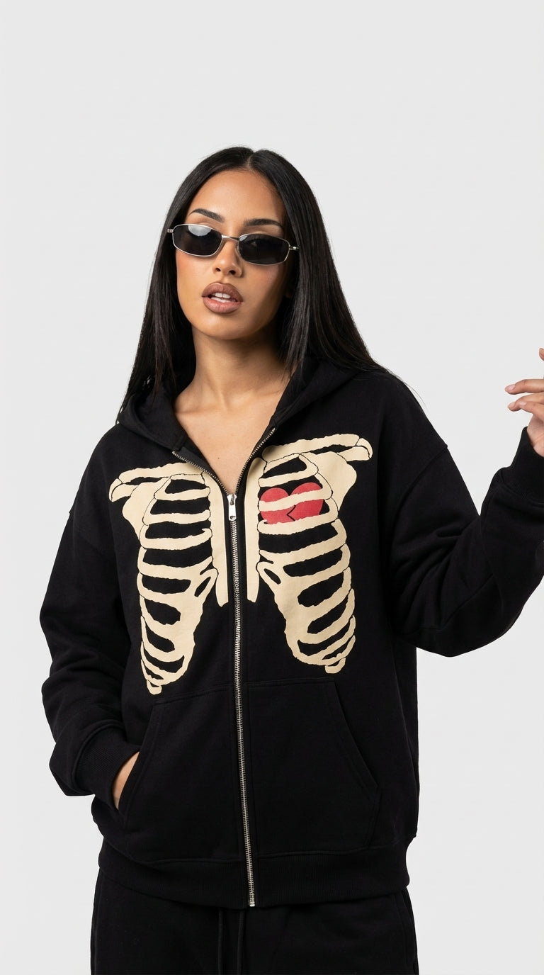 Exposed Heart Zip Hoodie