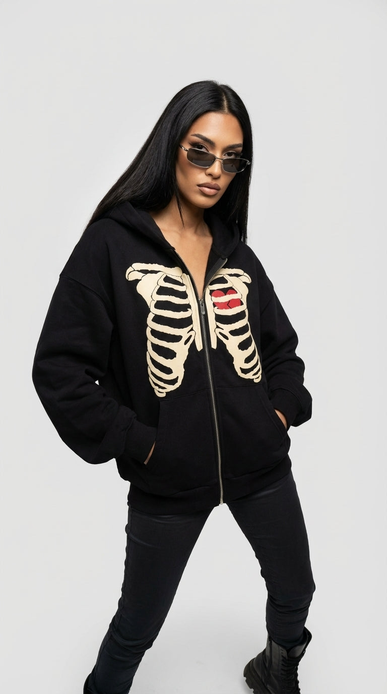 Exposed Heart Zip Hoodie