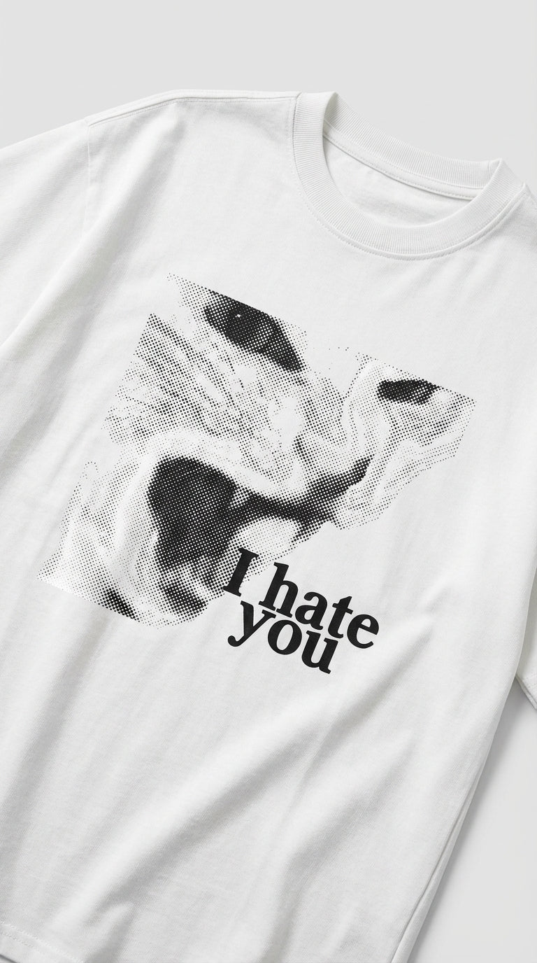 Angry Cat Oversize Beyaz T-Shirt
