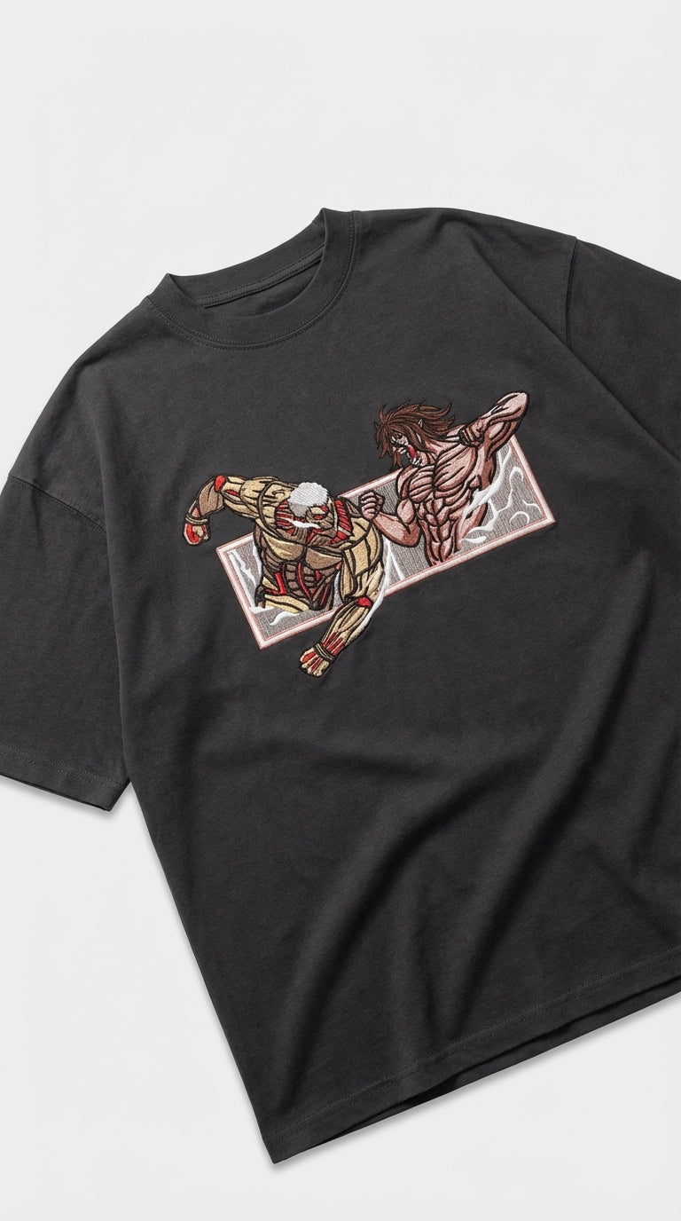 Anime Attack on Titan Nakış İşlemeli Oversized T-Shirt