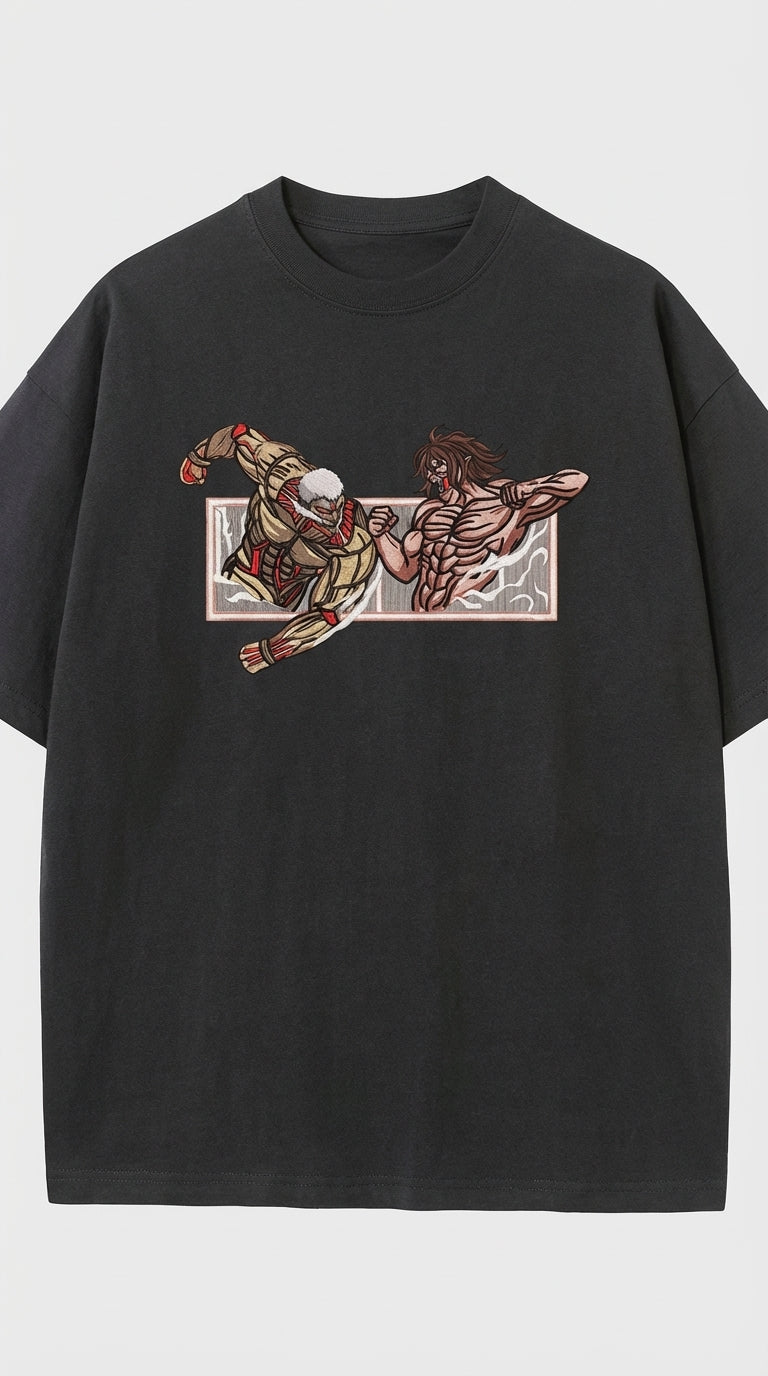 Anime Attack on Titan Nakış İşlemeli Oversized T-Shirt