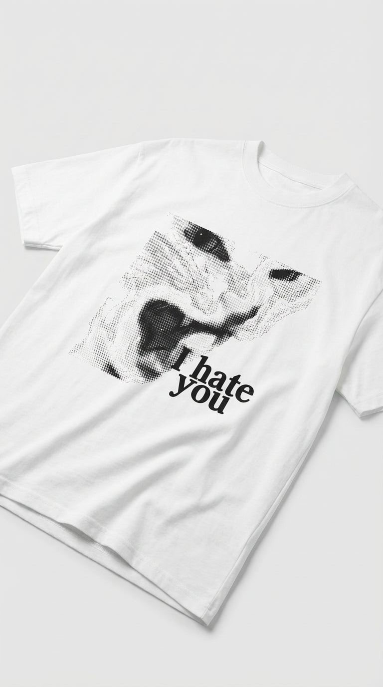 Angry Cat Oversize Beyaz T-Shirt