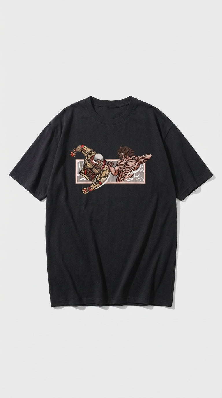 Anime Attack on Titan Nakış İşlemeli Oversized T-Shirt