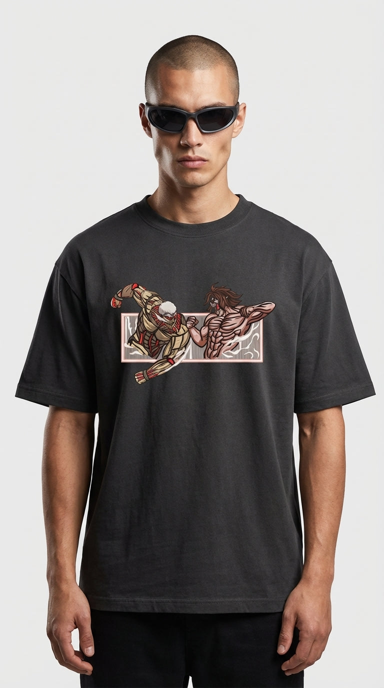 Anime Attack on Titan Nakış İşlemeli Oversized T-Shirt