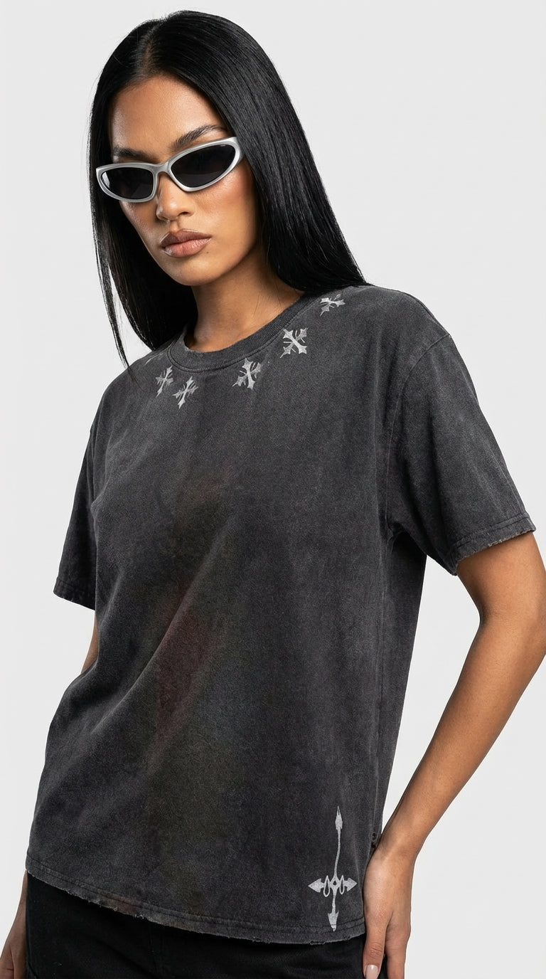 Designer Feitan HunterxHunter Asit Yıkamalı Oversized T-Shirt
