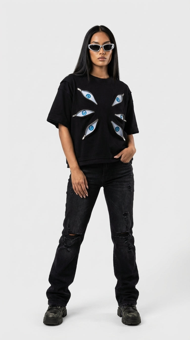 Designer Jujutsu Gojo Fermuar Oversized Tee