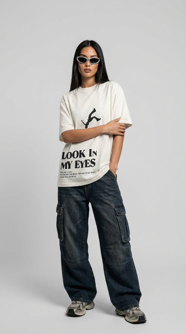 Look in My Eyes Oversize White T-Shirt