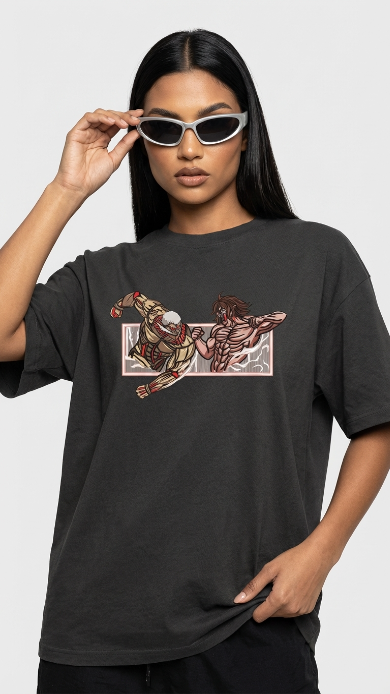 Anime Attack on Titan Nakış İşlemeli Oversized T-Shirt