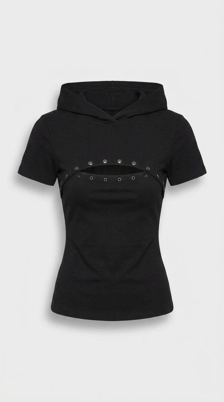 Noir Cut Hooded Top