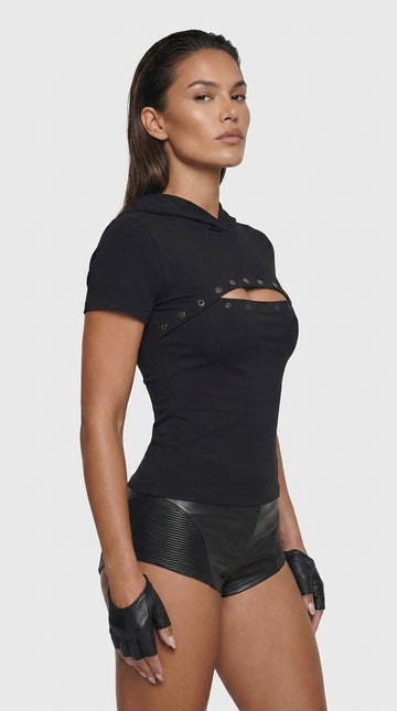 Noir Cut Hooded Top