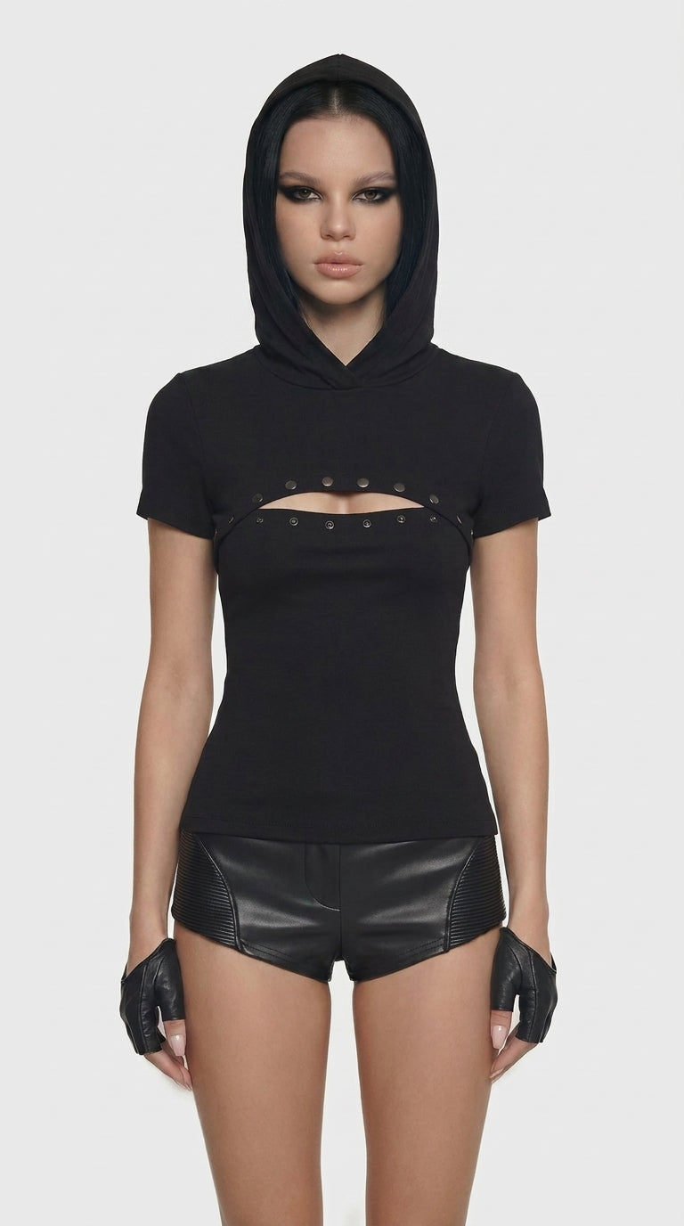 Noir Cut Hooded Top