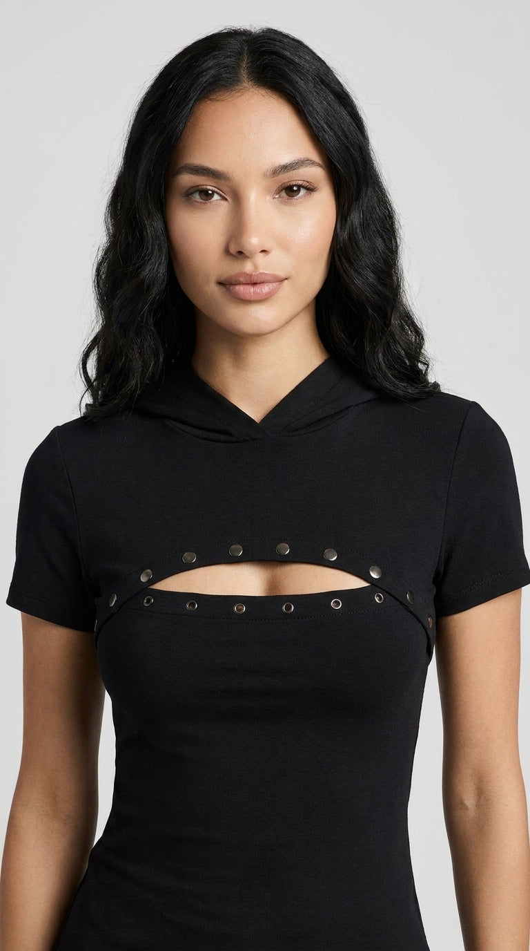 Noir Cut Hooded Top